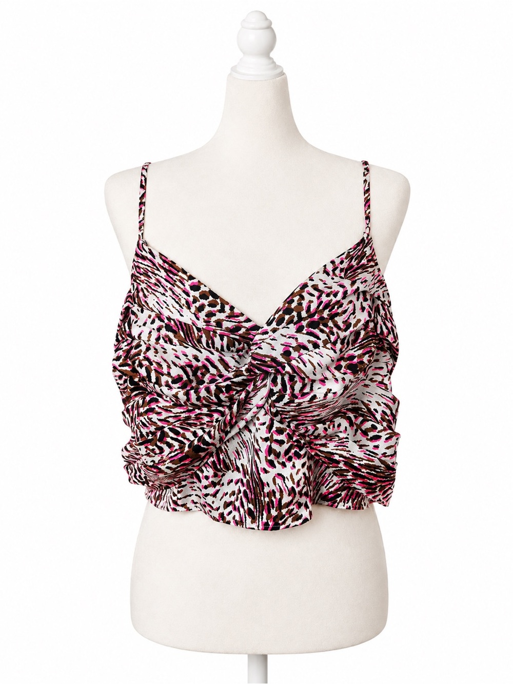 Express Animal Print Satin Crop Cami Top Pink Brown Twist Front Y2K Size Large